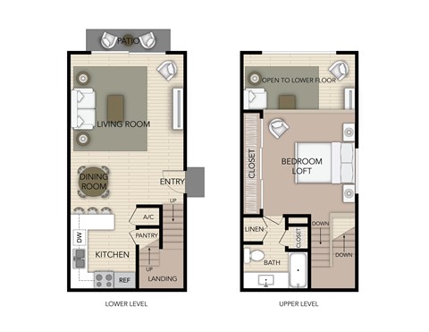 Floor plan for 1 bed, 1 bath, 851 sqft